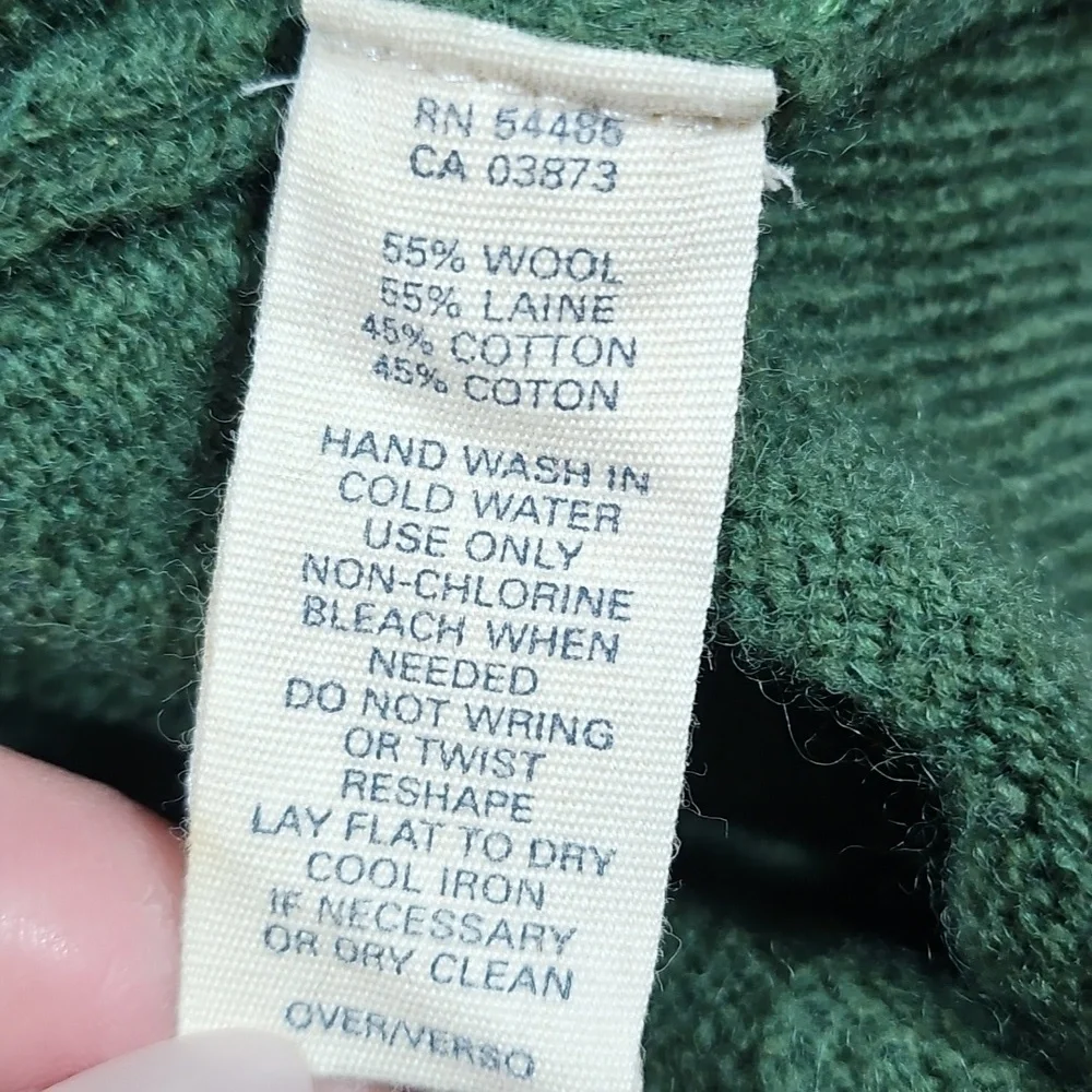 American Eagle Wool Cotton Blend Knit Forest Green V Neck Pullover Sweater